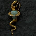 Vintage Brass Snake Blue Stone Pendant Brooch Necklace