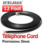 12 Foot Telephone Cord Rj11  6p4c  Professional Grade Phone Line Cable  Black