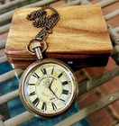 Engraved Vintage Brass Pocket Watch With Chain Nautical Steampunk Antique Gift