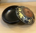 Antique Lacquered Wajima Nature  tea Caddy  Wooden Lid Chrysanthemum And Birds