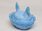 Vintage Glass Mini Hen On A Nest Salt Cellar Opalescent Light Blue