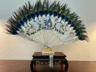 Antique Chinese Hand Painted Peacock Feather Folding Fan  Rare Piece