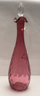 Vtg 13  Cranberry Optic Carafe decanter W ruffle Top Crystal Handle   Stopper 