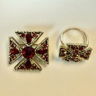 Vintage Dodds Maltese Cross Pendant  brooch Pin   Created Ring Size 6 5 Red Gold