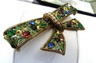 4 5 8  Massive Antique Vintage 1920s Enamel Flowers Rhinestone Bow Filigree Pin