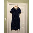 Vintage Expressions Navy Midi Dress With White Polka Dots Size 6-8