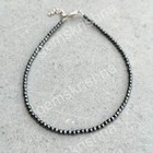 Hematite 3mm Faceted Beaded Bracelet   Sterling Silver Clasp   Minimalist Black