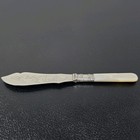 Antique Sterling Silver Butter Knife Spreader Victorian Mother Of Pearl Handle