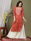 Tbs Red Kurta Women s Embroidered Bandhani Printed Indian Kurti Dress Tunic