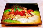 Fedoskino Soviet Ussr Russian Large Lacquer Box Hand Painted Troyka Signed Dated