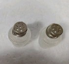 Vintage Mini Diamond Pattern Clear Glass Salt And Pepper Shakers 2  Metal Lids 