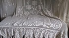 Vintage French Hand Made Filet Lace Curtain   Bed Cover  Cream 90    X 110   