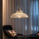 Vintage Hanging Ceiling Light Ribbed Glass Pendant Lamp Fixture For Dining Room