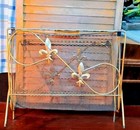 Vintage Mid Century Modern Metal Magazine Rack Fleur De Lis Gold  Black 