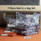 7 Piece Paisley Flower Comforter Bed In A Bag Set King Size Luxury Dark Blue Vin