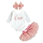 3pcs Newborn Baby Girl Outfits Lace Long Sleeve Romper Tutu Skirt Set Clothes