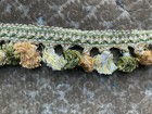 40   French Vintage Tassel Scalloped Loop Fringe Green-gold-white
