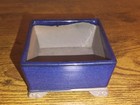 Small Japanese Glazed Bonsai Plant Pot Blue Footed Square Shape 3  X 3  X 1 5 