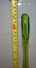 Vintage Viking Label Green Swung Glass Epic Line 6 Petal Footed 13 5  Vase Mcm