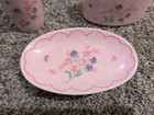 Vintage Pink Floral Vanity Set Toothbrush Holder  Cup  Soap Dish