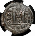 Byzantine  Justinian I  Ad 527-565     Follis  Constantinople  Ngc Vf