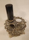 Vintage Vanity Lipstick Holder Silvertone Metal Faux Filigree 4 Slots Feminine 