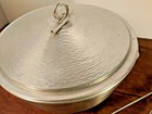 Vintage Mid-century Hammered Aluminum Ice Bucket   Lid With Tongs Made In Italy
