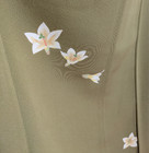 Vintage Japanese Kimono Silk Tomesode Green Hand Painted White Flower 1 Crest