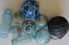 Japanese Glass  Fishing Floats  9  Mixed Shades sizes Marine Tar Grubby Barnacle