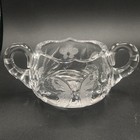 American Brilliant Cut Crystal Glass Creamer Sugar Spoon Set Floral Butterfly
