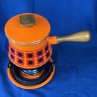 Vintage Mcm Fondue Pot Set  orange Floral 1970s Mid Century Modern