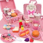 Pink Pretend Afternoon Tea Party Set With Storage Basket  Play Food  