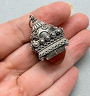 Vintage 800 Silver Etruscan Charm Fob Pendant Poison Box Carnelian Large Italy