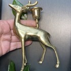Vintage Solid Brass Deer Stag Buck Candlestick Hollywood Regency Style Pre-owned