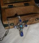 Haunted Estate Vintage Sterling Gemstone Cross Necklace In Chest Amulet talsiman