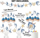 Sharks Baby Shower Birthday Set Banner Centerpieces Cupcake Toppers Cake Topper