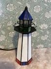 Vintage Cheyenne Stained Glass Lighthouse Table Night Light Lamp 10   Tall