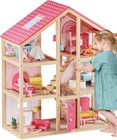 Wooden Dollhouse For Girls - 6 Rooms Wooden Doll House  Diy Pretend Doll Hous   