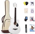 Elegant 38   White Acoustic Guitar Starter Set With Padded Gig Bag   Accessories