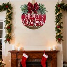 Merry Christmas Wreath Door Hanger Sign Decorations  Wooden For Front Door