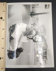 Large Snapshot Vintage Photo Woman Shaking Hands Black Cat Paw Cute Pet Animal