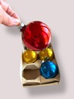 Vintage 4 Large Multicolored Holly  Glass Christmas Ornaments Usa   Partial Box