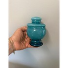 Vintage Empoli Italian Cased Opaline Glass Vase Covered Jar Turquoise 1960s