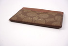 Coach New York Women s Flat Card Case Brown Leather Trim Canvas Signature Logo