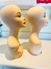 Two Vintage Mid-century Style Swan Neck Painted Female Mannequin Heads 