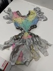 Colorful Pastel Sequin Dance Costume Leotard Silver Ruffles Stage Performance