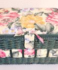Vintage Woven Wicker Hinged Floral Padded Top Sewing Basket 11  X 8 