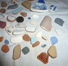 Genuine Surf Tumbled Sea Glass Pottery Tile Pieces Mixed Sizes And Colors 59 Pcs