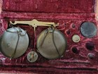 Vintage Jewelers Pocket Brass Hanging Scale Balance Weights Purple Velvet Box