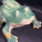 Vintage Terracotta Frog Garden Statue Green Yellow Rustic Mid Century Toad 9in